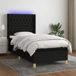fekete szövet rugós és LED-es ágy matraccal 100x200 cm