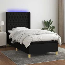 fekete szövet rugós és LED-es ágy matraccal 100x200 cm