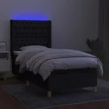 fekete szövet rugós és LED-es ágy matraccal 100x200 cm