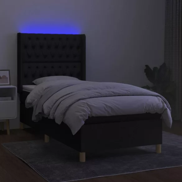 fekete szövet rugós és LED-es ágy matraccal 100x200 cm