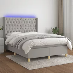   sötétszürke szövet rugós és LED-es ágy matraccal 140x190 cm