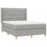 sötétszürke szövet rugós és LED-es ágy matraccal 140x190 cm