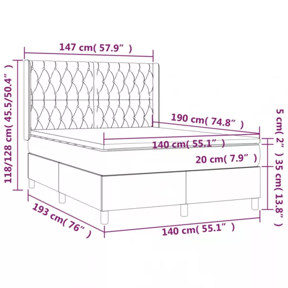 sötétszürke szövet rugós és LED-es ágy matraccal 140x190 cm