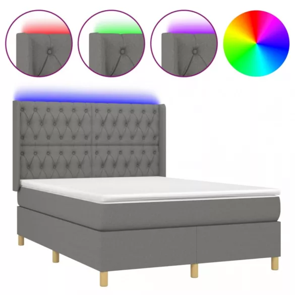 sötétszürke szövet rugós és LED-es ágy matraccal 140x190 cm
