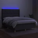 sötétszürke szövet rugós és LED-es ágy matraccal 140x190 cm