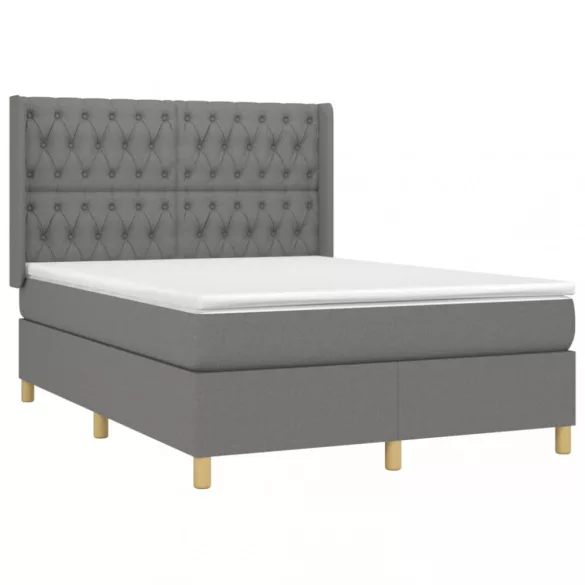 sötétszürke szövet rugós és LED-es ágy matraccal 140x190 cm