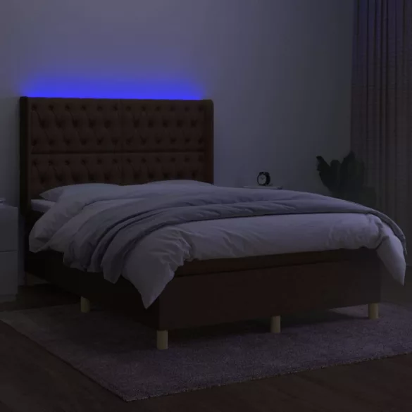 barna szövet rugós és LED-es ágy matraccal 140x190 cm