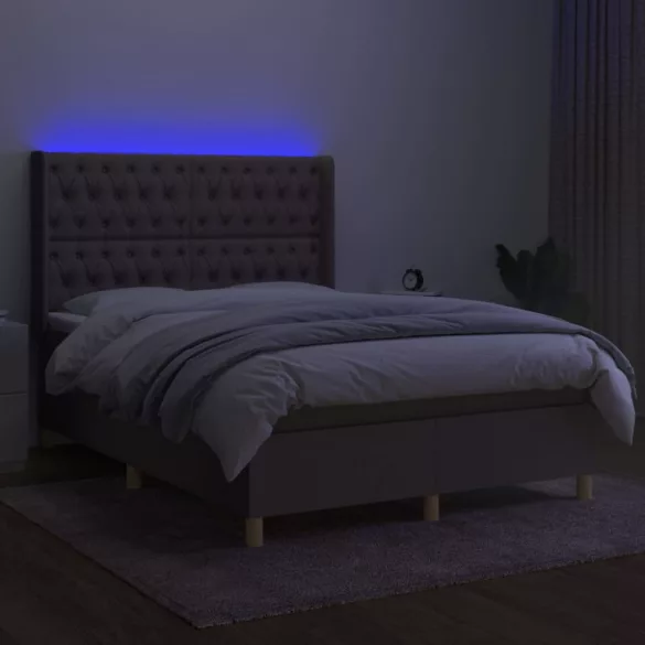 tópszínű szövet rugós és LED-es ágy matraccal 140x190cm