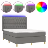 sötétszürke szövet rugós és LED-es ágy matraccal 140x200 cm