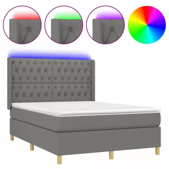 sötétszürke szövet rugós és LED-es ágy matraccal 140x200 cm
