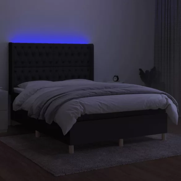 fekete szövet rugós és LED-es ágy matraccal 140x200 cm