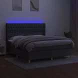 sötétszürke szövet rugós és LED-es ágy matraccal 160x200 cm