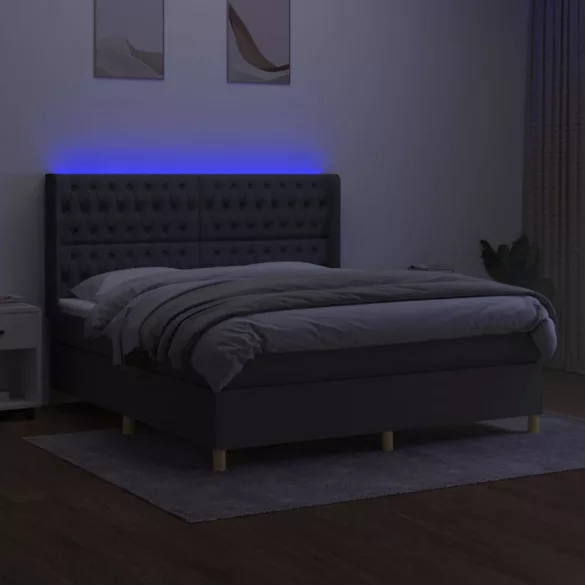sötétszürke szövet rugós és LED-es ágy matraccal 160x200 cm
