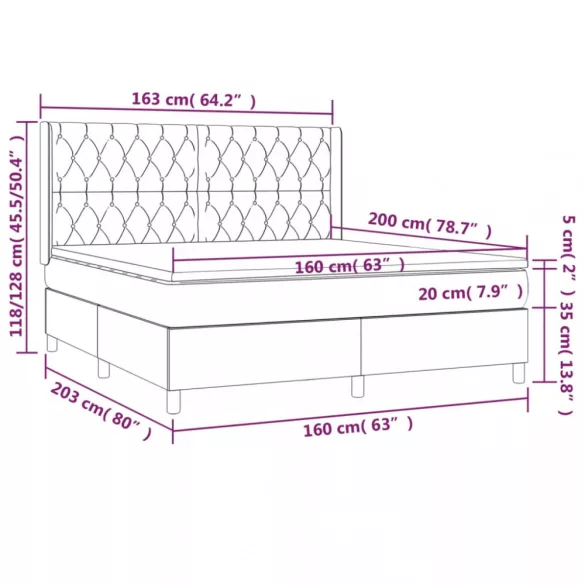 sötétszürke szövet rugós és LED-es ágy matraccal 160x200 cm