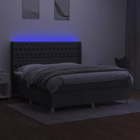 sötétszürke szövet rugós és LED-es ágy matraccal 180 x 200 cm