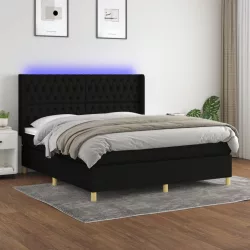 fekete szövet rugós és LED-es ágy matraccal 180 x 200 cm