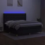 fekete szövet rugós és LED-es ágy matraccal 180 x 200 cm