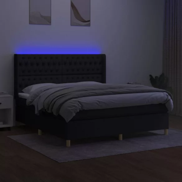 fekete szövet rugós és LED-es ágy matraccal 180 x 200 cm