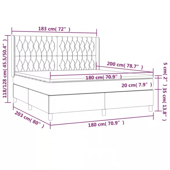 fekete szövet rugós és LED-es ágy matraccal 180 x 200 cm