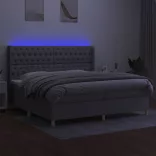 világosszürke szövet rugós és LED-es ágy matraccal 200x200 cm