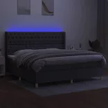sötétszürke szövet rugós és LED-es ágy matraccal 200x200 cm