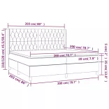 sötétszürke szövet rugós és LED-es ágy matraccal 200x200 cm