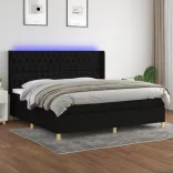 fekete szövet rugós és LED-es ágy matraccal 200x200 cm