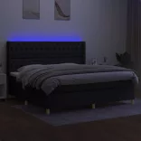 fekete szövet rugós és LED-es ágy matraccal 200x200 cm