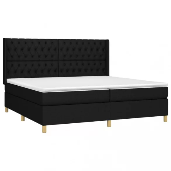 fekete szövet rugós és LED-es ágy matraccal 200x200 cm