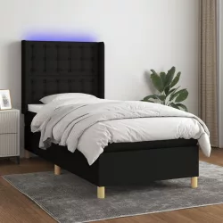 fekete szövet rugós és LED-es ágy matraccal 80 x 200 cm