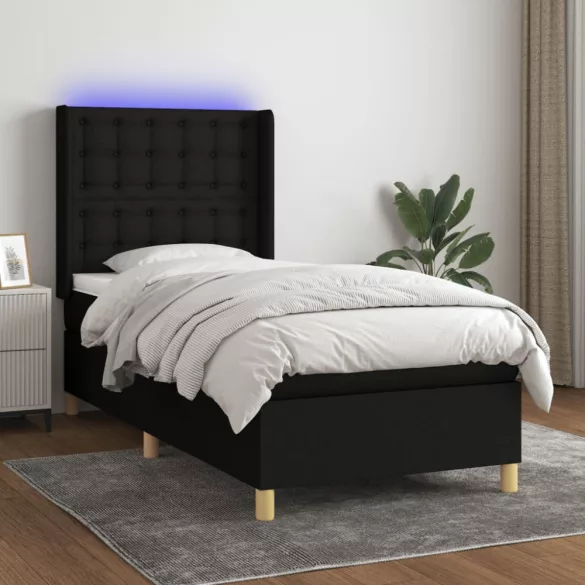 fekete szövet rugós és LED-es ágy matraccal 80 x 200 cm