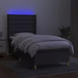sötétszürke szövet rugós és LED-es ágy matraccal 90x190 cm