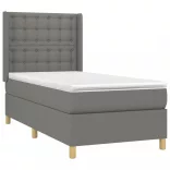 sötétszürke szövet rugós és LED-es ágy matraccal 90x190 cm