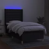 fekete szövet rugós és LED-es ágy matraccal 90x190 cm