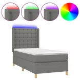 sötétszürke szövet rugós és LED-es ágy matraccal 90x200 cm