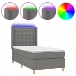 sötétszürke szövet rugós és LED-es ágy matraccal 100x200 cm