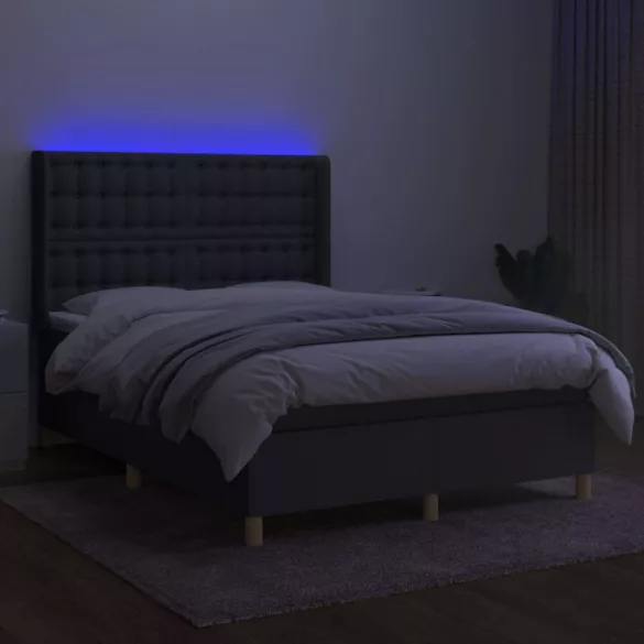 sötétszürke szövet rugós és LED-es ágy matraccal 140x190 cm
