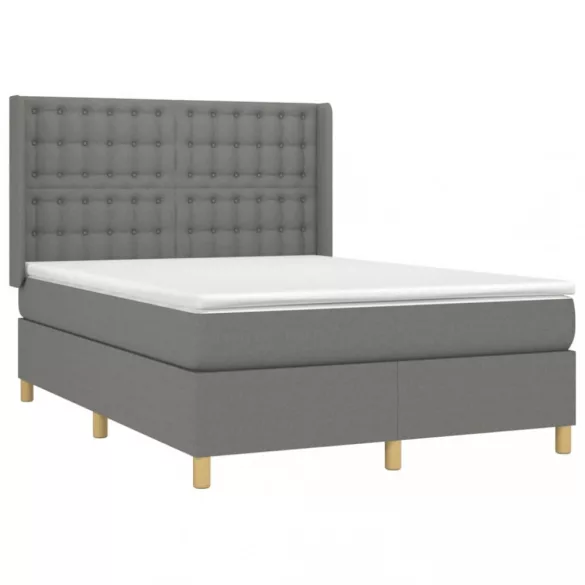 sötétszürke szövet rugós és LED-es ágy matraccal 140x190 cm