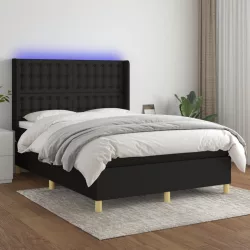 fekete szövet rugós és LED-es ágy matraccal 140x190 cm
