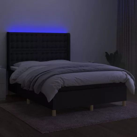 fekete szövet rugós és LED-es ágy matraccal 140x190 cm