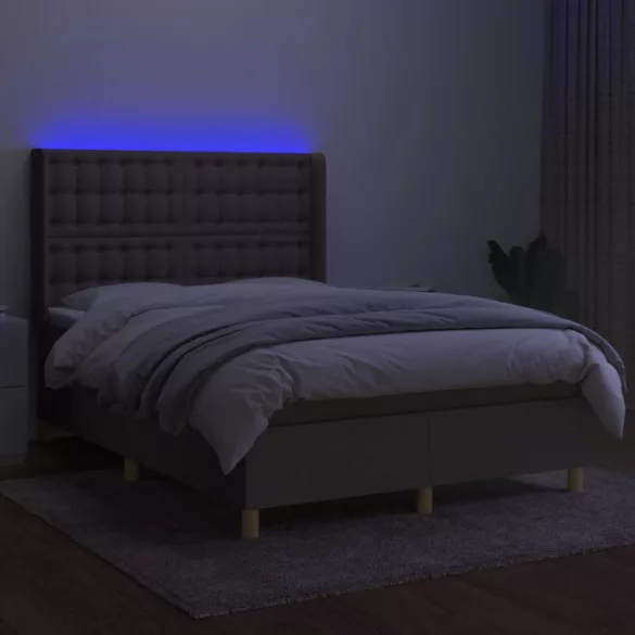 tópszínű szövet rugós és LED-es ágy matraccal 140x190cm