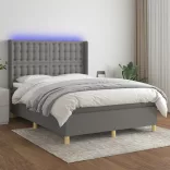 sötétszürke szövet rugós és LED-es ágy matraccal 140x200 cm