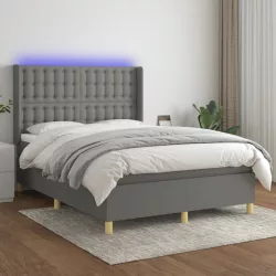   sötétszürke szövet rugós és LED-es ágy matraccal 140x200 cm