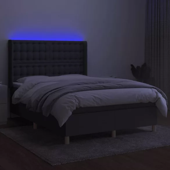 sötétszürke szövet rugós és LED-es ágy matraccal 140x200 cm