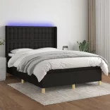 fekete szövet rugós és LED-es ágy matraccal 140x200 cm