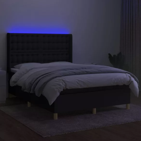 fekete szövet rugós és LED-es ágy matraccal 140x200 cm