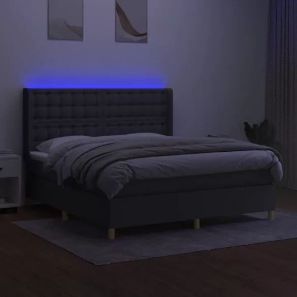 sötétszürke szövet rugós és LED-es ágy matraccal 160x200 cm