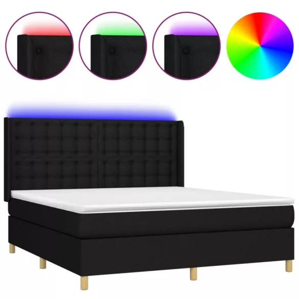 fekete szövet rugós és LED-es ágy matraccal 160x200 cm