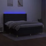 fekete szövet rugós és LED-es ágy matraccal 160x200 cm