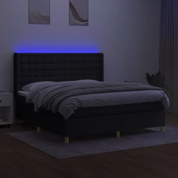 fekete szövet rugós és LED-es ágy matraccal 160x200 cm